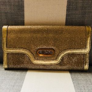 Authentic- Jimmy Choo Gold Croc-Embossed Clutch